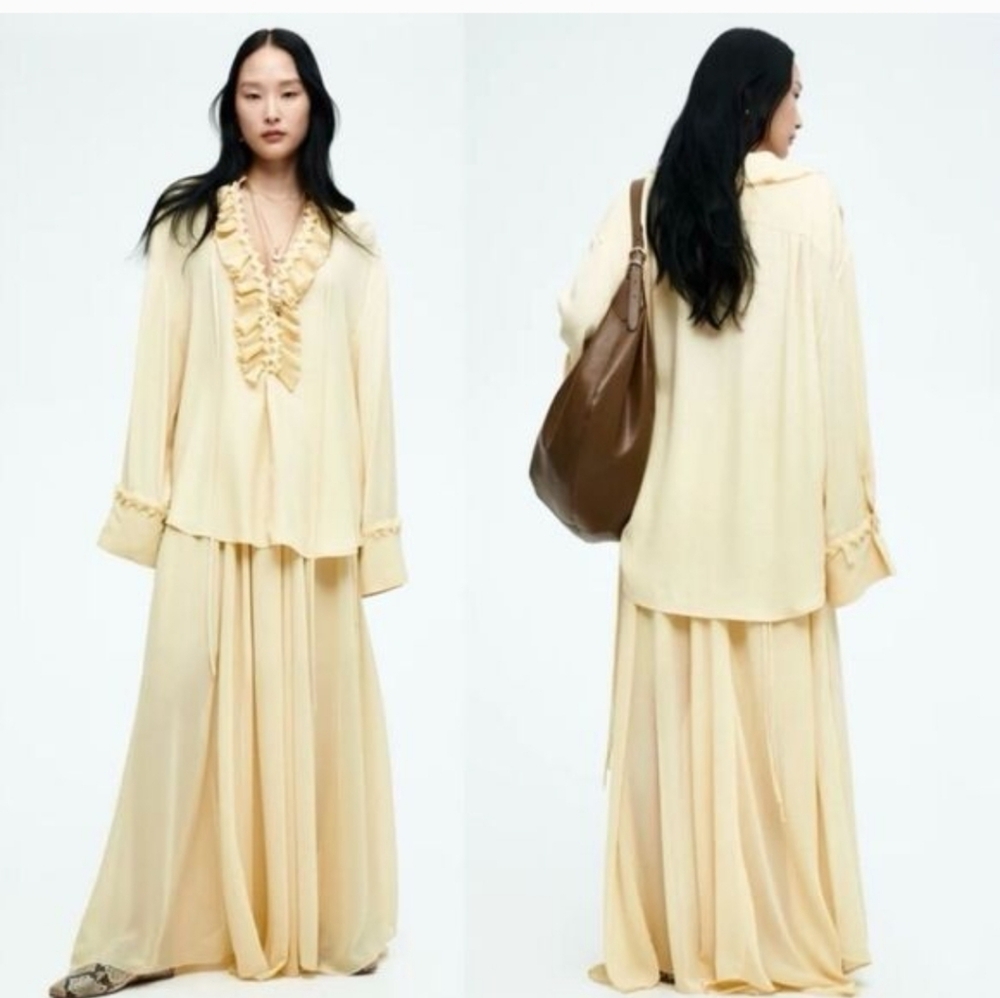 H&M Butter Yellow Maxi Skirt & Shirt for Women 2 Pieces